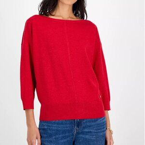 Vertigo Chic and Vibrant Red 1/2 Dolman-Sleeve Boat-Neck Knit Sweater Size S